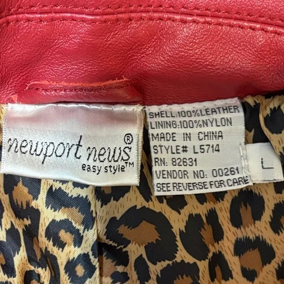 Vintage Women’s Newport News 100% Red Leather Trench Coat /Leopard Lining Sz L - Picture 5 of 11